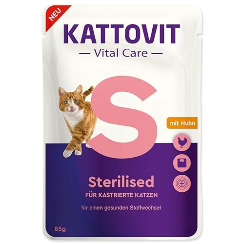KATTOVIT Vital Care Sterilised Huhn | 24x85g |Nassfutter in Sauce für Katzen | von Kattovit