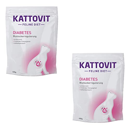 Kattovit Feline Diet Diabetes/Gewicht | Doppelpack | 2 x 400 g | Trockenfutter für Katzen im Beutel | Zur Verringerung der Kalorienaufnahme | Zur Unterstützung der Muskeln von Kattovit