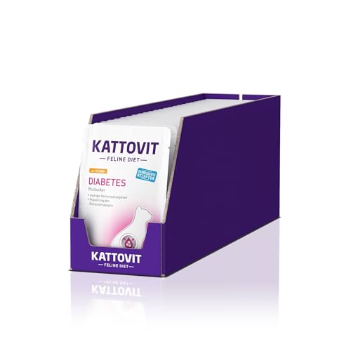 KATTOVIT - Diabetes Nassfutter für Katzen | Diät-Katzenfutter als Alleinfuttermittel im Frischebeutel. Futter für Katzen mit Diabetes. Blutzuckerregulierendes Katzendiätfutter | 24 x 85 g Hu von Kattovit