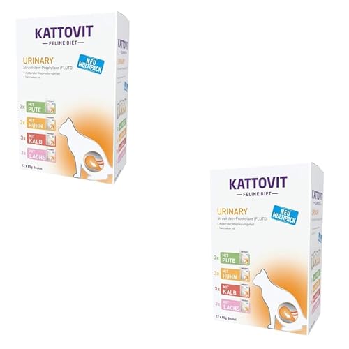 Kattovit Feline Diet Urinary Multipack | Doppelpack | 2 x 12 x 85 g | Nassfutter für Katzen | Zur Verringerung von Struvitsteinrezidiven und der Erkrankung der unteren Harnwege Kattovit Feline Diet Urinary Multipack | Doppelpack | 2 x 12 x 85 g | Nassfutter für Katzen | Zur Verringerung von Struvitsteinrezidiven und der Erkrankung der unteren Harnwege von Kattovit