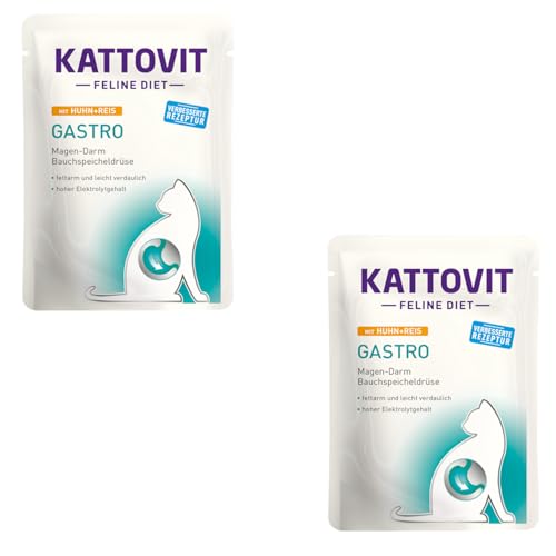 Kattovit Gastro Huhn & Reis | Doppelpack | 2 x 24 x 85 g | Diät-Alleinfuttermittel für ausgewachsene Katzen | Zum Ausgleich bei Verdauungsproblemen | Fettarm und gut verdaulich Kattovit Gastro Huhn & Reis | Doppelpack | 2 x 24 x 85 g | Diät-Alleinfuttermittel für ausgewachsene Katzen | Zum Ausgleich bei Verdauungsproblemen | Fettarm und gut verdaulich von Kattovit