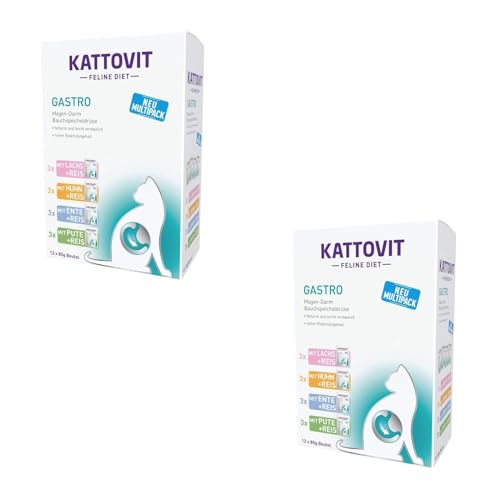 Kattovit Gastro Multipack | Doppelpack | 2 x 12 x 85 g | Diät-Alleinfuttermittel für Katzen mit 4 verschiedenen Sorten im Frischebeutel | Bei Problemen mit dem Magen-Darm-Trakt Kattovit Gastro Multipack | Doppelpack | 2 x 12 x 85 g | Diät-Alleinfuttermittel für Katzen mit 4 verschiedenen Sorten im Frischebeutel | Bei Problemen mit dem Magen-Darm-Trakt von Kattovit