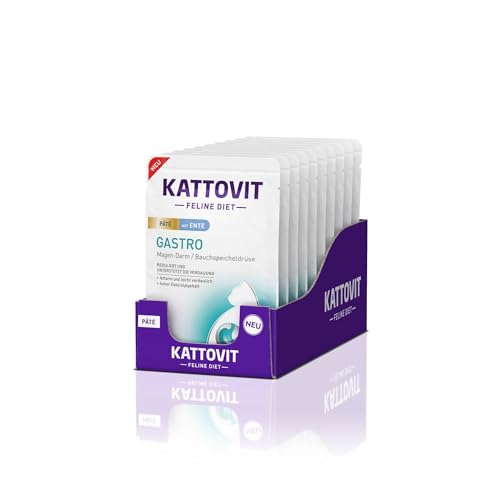 KATTOVIT - Gastro Nassfutter für Katzen | Katzen-Nassfutter zur Unterstützung des Magen-Darm-Systems | Diät-Alleinfuttermittel im Frischebeutel für ausgewachsene Katzen | 10 x 85 g Paté Ente von Kattovit