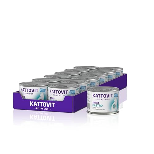KATTOVIT - Gastro Nassfutter für Katzen | Katzen-Nassfutter zur Unterstützung des Magen-Darm-Systems | Diät-Alleinfuttermittel in der Dose für ausgewachsene Katzen. Glutenfrei | 12 x 185 g E von Kattovit