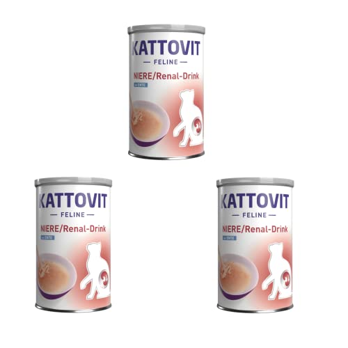 Kattovit Niere/Renal-Drink Ente | 3er Pack | 3 x 135 ml | Ergänzungsfuttermittel für ausgewachsene Katzen | Fleischstückchen mit Ente | Zur Unterstützung der Nierenfunktion von Kattovit