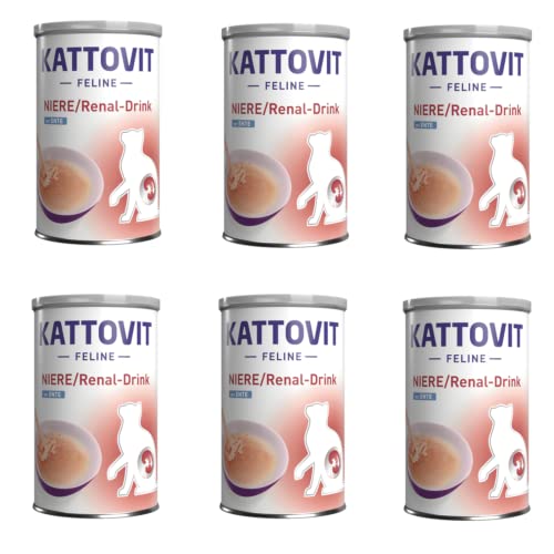 Kattovit Niere/Renal-Drink Ente | 6er Pack | 6 x 135 ml | Ergänzungsfuttermittel für ausgewachsene Katzen | Fleischstückchen mit Ente | Zur Unterstützung der Nierenfunktion von Kattovit