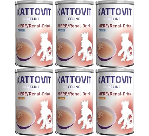 Kattovit Niere/Renal Drink Mix | 6X oder 12x 135ml, Huhn & Ente | Für Katzen mit eingeschränkter Nierenfunktion | Katzengetränk mit feinsten Fleischstückchen (135ml, 6er Mix) von Kattovit