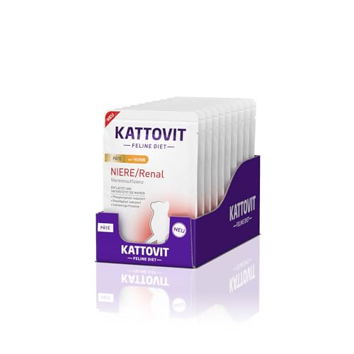 KATTOVIT - Niere/Renal Nassfutter für Katzen | Katzen-Nassfutter zur Unterstützung der Nierenfunktion für ausgewachsene Katzen. Diätfutter als Alleinfuttermittel im Frischebeutel | 10 x 85 g von Kattovit