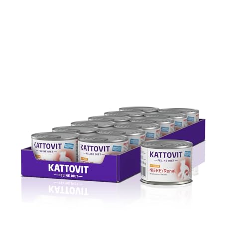 KATTOVIT - Niere/Renal Nassfutter für Katzen | Katzen-Nassfutter zur Unterstützung der Nierenfunktion für ausgewachsene Katzen. Diätfutter als Alleinfuttermittel in der Dose | 12 x 185 g Huh von Kattovit