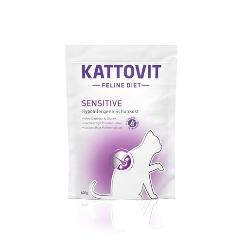 Kattovit - Sensitive Trockenfutter für Katzen | Diät-Katzenfutter als Alleinfuttermittel. Hypoallergene Schonkost für ausgewachsene Katzen. Gluten- & getreidefreies Katzen-Trockenfutter | 6 x 400 g von Kattovit