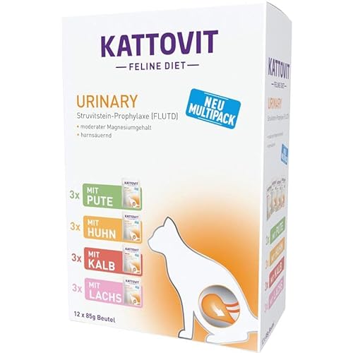 Kattovit Urinary Multipack | 12 x 85 g | Diät-Alleinfuttermittel für Katzen mit 4 verschiedenen Sorten im Friscchebeutel von Kattovit