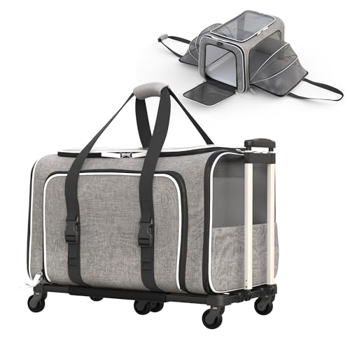 Katziela Rolling Rover Fluggesellschaftskonforme, erweiterbare Premium-Haustier-Tragetasche, 6 Räder, Bodenleiste, Teleskopgriff, zweiseitig, erweiterbar, für Hunde und Katzen, extra geräumiges, Katziela Rolling Rover Fluggesellschaftskonforme, erweiterbare Premium-Haustier-Tragetasche, 6 Räder, Bodenleiste, Teleskopgriff, zweiseitig, erweiterbar, für Hunde und Katzen, extra geräumiges, von Katziela