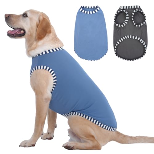 Katzinst 2 Pack Hunde-Shirts, Shirt für Großer Hunde, Ärmellose Weste, Pullover für Heißes Wetter, Elastisches, Weiches und Atmungsaktives, Sommer Shirt für Golden Retriever (Grau, Blau 3XL) von Katzinst