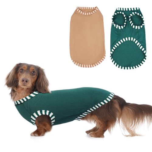Katzinst 2 Pack Hunde-Shirts, Shirt für Kleine Hunde, Ärmellose Weste, Pullover für Heißes Wetter, Elastisches, Weiches und Atmungsaktives, Sommer Pullover für Dackel (Grün, Khaki M) von Katzinst