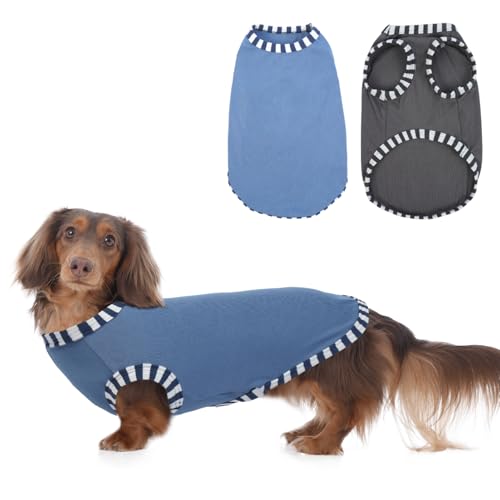 Katzinst 2 Pack Hunde-Shirts, Shirt für Kleine Hunde, Ärmellose Weste, Pullover für Heißes Wetter, Elastisches, Weiches und Atmungsaktives, Sommer Pullover für Dackel (Grau, Blau M) von Katzinst
