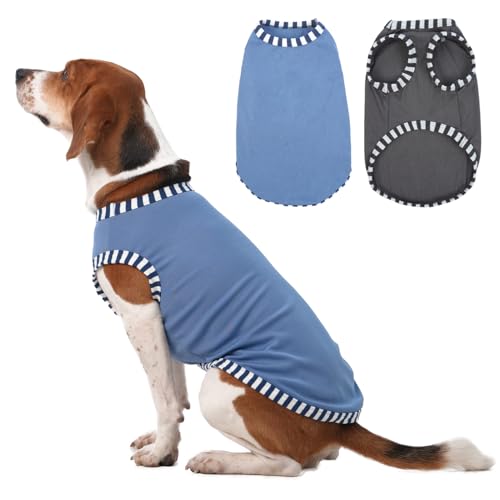 Katzinst 2 Pack Hunde-Shirts, Shirt für Mittlere Hunde, Ärmellose Weste Gestreifte Ärmel Hundekostüme, Sommer Shirt für Beagle Französische Bulldogge Grau, Blau XL Katzinst 2 Pack Hunde-Shirts, Shirt für Mittlere Hunde, Ärmellose Weste Gestreifte Ärmel Hundekostüme, Sommer Shirt für Beagle Französische Bulldogge Grau, Blau XL von Katzinst