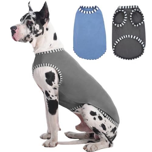 Katzinst 2 Pack Hunde-Shirts, Shirt für Großer Hunde, Ärmellose Weste, Pullover für Heißes Wetter, Elastisches, Weiches und Atmungsaktives,Sommer Shirt für Däne Deutscher (Grau, Blau 5XL) von Katzinst