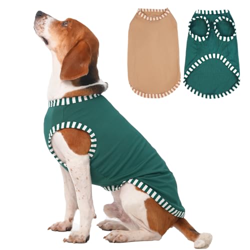 Katzinst 2 Pack Hunde-Shirts, Shirt für Mittlere Hunde, Ärmellose Weste, Elastisches, Weiches und Atmungsaktives, Sommer Shirt für Beagle (Grün, Khaki XL) von Katzinst