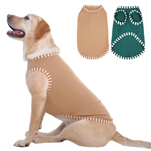 Katzinst 2 Pack Hunde-Shirts, Shirt für Großer Hunde, Ärmellose Weste, Pullover für Heißes Wetter, Elastisches, Weiches und Atmungsaktives, Sommer Shirt für Labrador (Grün, Khaki 2XL) von Katzinst