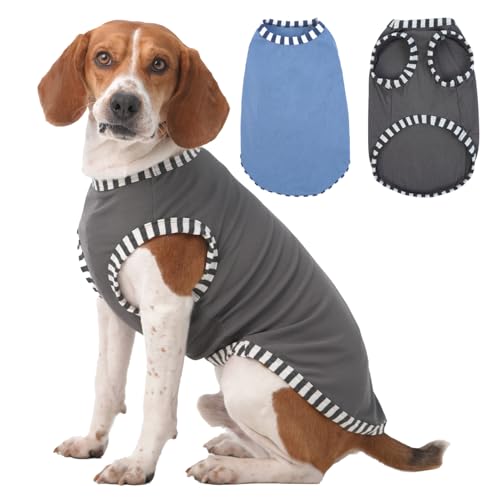 Katzinst 2 Pack Hunde-Shirts, Shirt für Kleine Hunde, Ärmelloses Weste, Pullover für Heißes Wetter, Elastisches, Weiches, Sommer Pullover für Französische Bulldogge (Grau, Blau L) von Katzinst