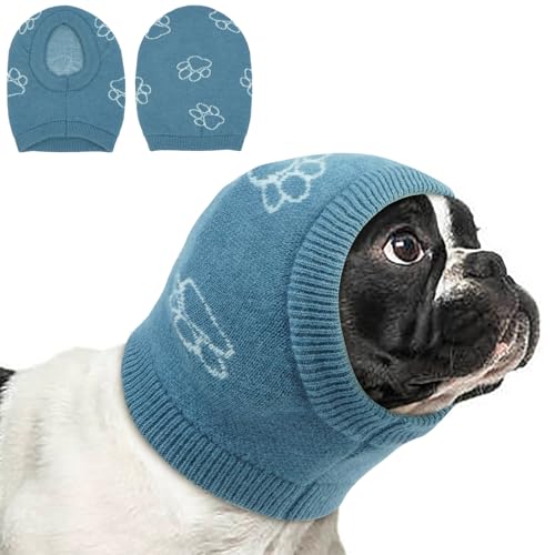 Katzinst Hunde Gehörschutz, Elastische Strick Ohrenpflege Hundemütze,Geräuschreduzierung, Angstlinderung und Beruhigung von Hundeohren, Hund Ohrenpflege,(Blau, M) von Katzinst