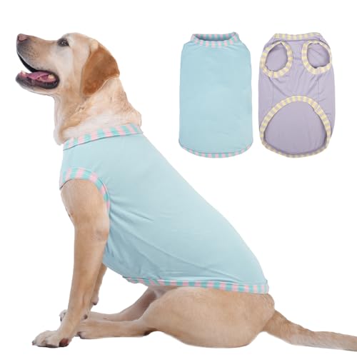 Katzinst 2er Pack Hunde T Shirt für Große Hunde 5XL-Sonnenschutz Hund Elastisches Atmungsaktives Ärmellose Hundeshirts für Sommer Hundekühlweste für Däne Deutscher Gehen Laufen(Hellblau, Helllila) von Katzinst