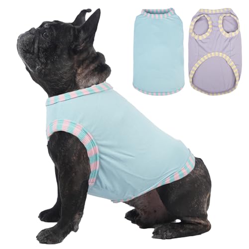 Katzinst 2er Pack Hundeshirt für Mittlere Hunde Sonnenschutz Elastisches Uv Shirt Hund Sommerweste für Französische Bulldogge Gehen Laufen(Hellblau, Helllila L) von Katzinst