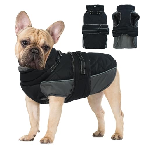 Katzinst Hundemantel, Hunde Wintermantel mit Reflektierenden Streifen, wasserdichte Hundemantel für Mittelgroße und Große Hunde, Warmer Mantel für Beagle,Schwarz,XL von Katzinst