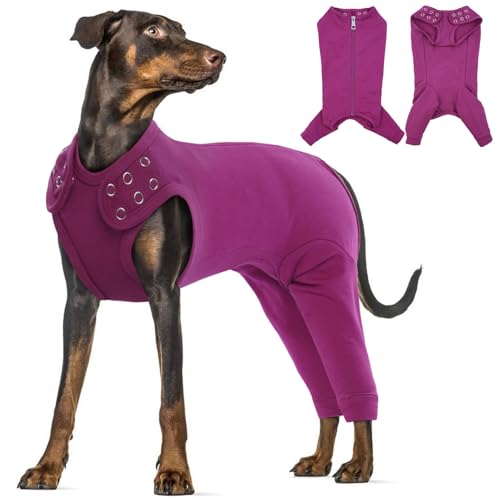 Katzinst Hundebody Nach Op, Hundebody Nach Op mit Reißverschluss Hinten für Hund Kastration Rüde Hündin，Anti-Wundlecken Hundeschenkel Schutz Bodysuit, Wundschutz, Op Body Hund,Lila,3XL von Katzinst