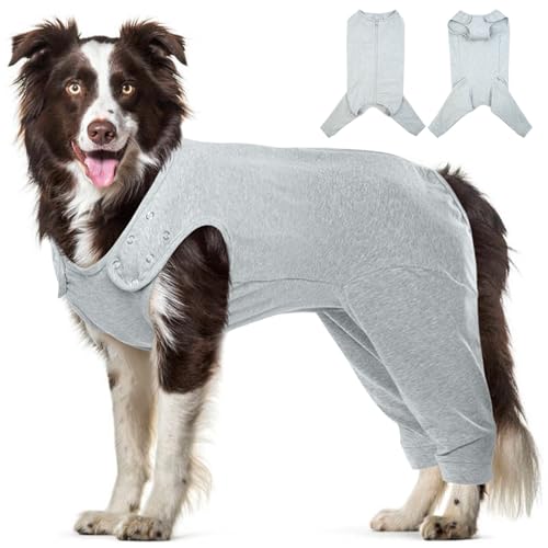 Katzinst Hundebody Nach Op, Hundebody mit Beinen mit Reißverschluss Hinten, Hundebody Nach Kastration Rüde für Haarausfall, Anti-Lecken, Wundschutz, Op Body Hund,SHUHOUFU,Grau,2XL von Katzinst
