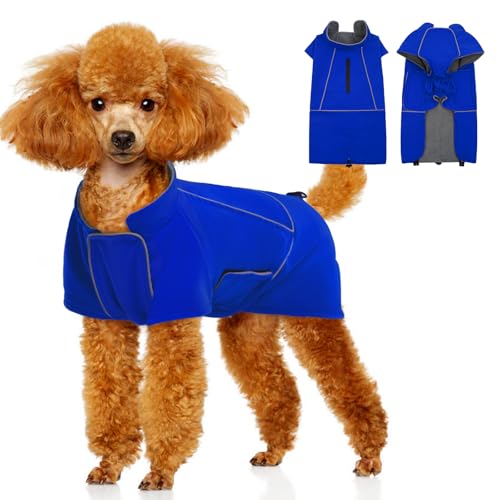 Katzinst Regenmantel Hunde, Hundejacke Winter Warmer Hunderegenmantel für Mittelgroße Hunde,Hundemantel Wasserdicht, HundeKleidung Reflektierender Streifen Blau M von Katzinst
