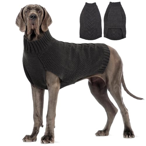 Katzinst Hundepullover,Hund Pullover für Große Hunde,Strickwaren Pullover Hund, Dickes Material Pullover Haustiermantel für Winter, Fleece Hund Pullover für Dobermann, Deutsche Dogge,Grau,4XL von Katzinst
