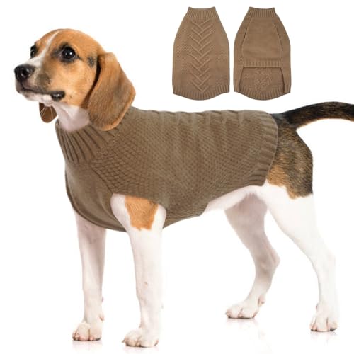 Katzinst Hundepullover,Hundepullover Mittelgroße Hunde,Strickwaren Pullover Hund, Dickes Material Pullover Haustiermantel für Winter, Fleece Hund Pullover für Beagle,Border Collie,Khaki,XL von Katzinst