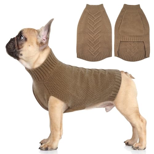 Katzinst Hundepullover,Hundepullover Kleine Hunde,Strickwaren Pullover Hund, Dickes Material Pullover Haustiermantel für Winter, Fleece Hund Pullover für Schnauzer,Pug,Khaki,M von Katzinst