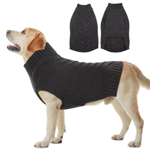 Katzinst Hundepullover für Große Hunde - Dickes Material Strickwaren Haustiermantel für Winter, Fleece für Pitbull Labrador - Grau, 2XL von Katzinst