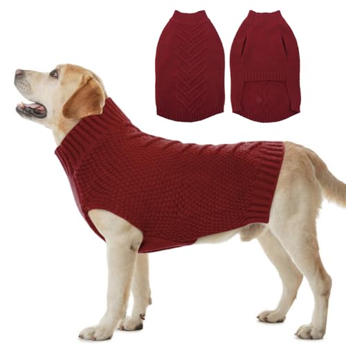Katzinst Hundepullover,Hund Pullover für Große Hunde,Strickwaren Pullover Hund, Dickes Material Pullover Haustiermantel für Winter, Fleece Hund Pullover für Pitbull Labrador,Rot,2XL von Katzinst