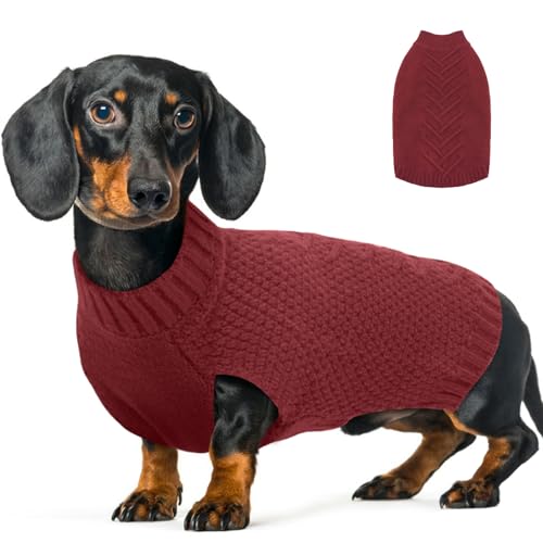 Katzinst Hundepullover Mittelgroße Hunde, Strickpullover Hundepulli, Dicken Material Pullover Haustiermantel für Winter, Bequem Fleece Hund Pullover für Dalmatiner, Farbe: Rot, Größe: L von Katzinst