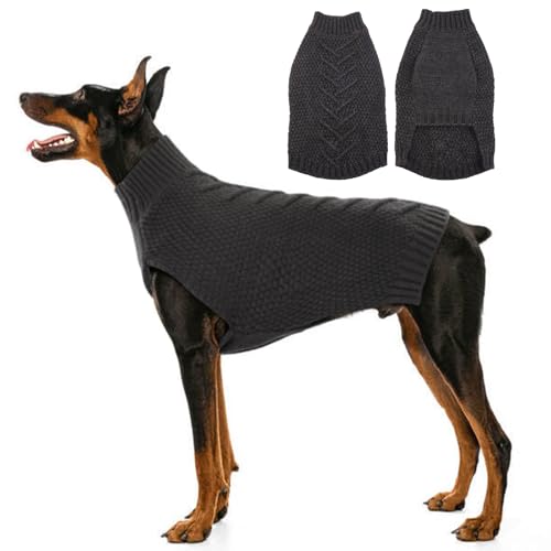 Katzinst Hundepullover für Große Hunde, Strickwaren Haustiermantel für Winter, Dickes Material Fleece für Golden Retriever, Grau, 3XL von Katzinst