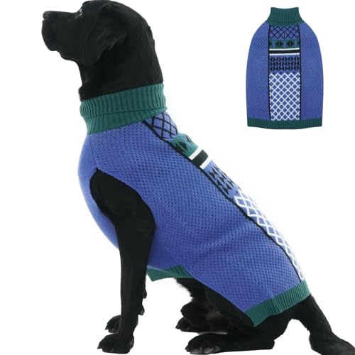 Katzinst Rollkragen Hundepullover - Pullover Hunde mit Leinenloch | Leicht und Elastisch Hundepulli für Extra Große Hunde, Ärmelloser Winter Hundekleidung, Blau, 4XL von Katzinst
