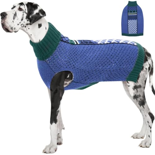Katzinst Rollkragen Hundepullover - Pullover Hunde mit Leinenloch | Leicht und Elastisch Hundepulli für Extra Große Hunde, Ärmelloser Winter Hundekleidung, Blau, 5XL von Katzinst