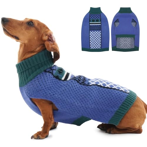 Katzinst Rollkragen Hundepullover - Pullover Hunde mit Leinenloch | Leicht und Elastisch Hundepulli für Mittelgroße Hunde, Ärmelloser Winter Hundekleidung, Blau, M von Katzinst