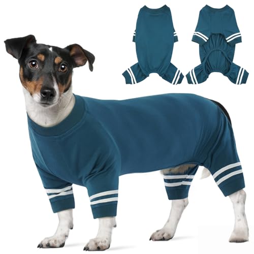 Katzinst Hunde Body,Hundekleidung Kleine Hunde,Kragen und Bündchen aus Rippstrick, Weich Atmungsaktiv Warmer Hundepyjama für Alle Jahreszeiten,Weißer Hundebody mit Doppelten Streifen,Blau S Katzinst Hunde Body,Hundekleidung Kleine Hunde,Kragen und Bündchen aus Rippstrick, Weich Atmungsaktiv Warmer Hundepyjama für Alle Jahreszeiten,Weißer Hundebody mit Doppelten Streifen,Blau S von Katzinst