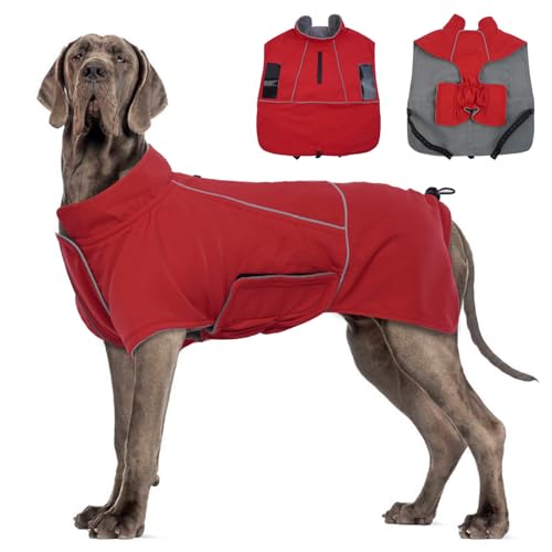 Katzinst Wasserdicht Hunderegenmantel für Große Hunde, Hundejacke Maschinen Waschbarer, Fleecefutter Fleecefutter Hundejacke Reflektierender Streifen Cheng Rot 4XL Katzinst Wasserdicht Hunderegenmantel für Große Hunde, Hundejacke Maschinen Waschbarer, Fleecefutter Fleecefutter Hundejacke Reflektierender Streifen Cheng Rot 4XL von Katzinst