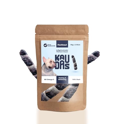 KAUDAS Fischhaut Fit-Knusper Riegel – 3 x 50 g Kausnack Hund aus 100% luftgetrockneter Kabeljau Fischhaut, Hundeleckerli zum Knabbern, reich an Omega-3, Vitamin E, Kollagen – ohne Zusatzstoffe  von Kaudas