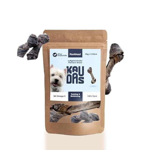 KAUDAS Fischhaut Fit-Knusper Twists – 3 x 55 g Kausnack Hund aus 100% luftgetrockneter Kabeljau Fischhaut, Hundeleckerli zum Knabbern, reich an Omega-3, Vitamin E, Kollagen – ohne Zusatzstoffe KAUDAS Fischhaut Fit-Knusper Twists – 3 x 55 g Kausnack Hund aus 100% luftgetrockneter Kabeljau Fischhaut, Hundeleckerli zum Knabbern, reich an Omega-3, Vitamin E, Kollagen – ohne Zusatzstoffe von Kaudas