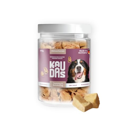 KAUDAS HühnerherzenPur Natursnack – 2 x 60 g gefriergetrocknetes Hühnerherzen Leckerli Hund mit hohem Proteingehalt, 100% natürlicher Hundesnack 300g Rohgewicht – ohne Zucker & Zusatzstoffe KAUDAS HühnerherzenPur Natursnack – 2 x 60 g gefriergetrocknetes Hühnerherzen Leckerli Hund mit hohem Proteingehalt, 100% natürlicher Hundesnack 300g Rohgewicht – ohne Zucker & Zusatzstoffe von Kaudas