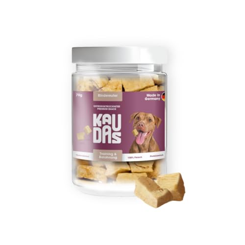 KAUDAS RindereuterPur Natursnack – 3 x 70 g gefriergetrocknetes Rindereuter Leckerli Hund mit hohem Proteingehalt, 100% natürlicher Hundesnack 350g Rohgewicht – ohne Zucker, Getreide & Zusatzstoffe von Kaudas