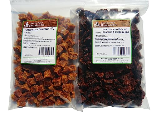 Fleischwürfel 2 x 400g, eine Packung Hundesnack aus Huhn mit Blaubeere & Cranberry & eine Packung Würfel mit Entenfleisch; Traningssnack; hoher Anteil an Fleisch, Deutsche Herstellung Fleischwürfel 2 x 400g, eine Packung Hundesnack aus Huhn mit Blaubeere & Cranberry & eine Packung Würfel mit Entenfleisch; Traningssnack; hoher Anteil an Fleisch, Deutsche Herstellung von Kaureks Natur Hundeleckerlies