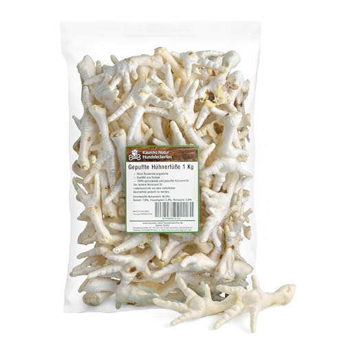 Kaureks Natur Hundeleckerlies, gepuffte Hähnchenfüße 1kg, Hühnerfüße, wie Hühnerhälse, Putenhälse Kausnack, Hundefutter, Kauartikel, Hundeleckerlies von Kaureks Natur Hundeleckerlies