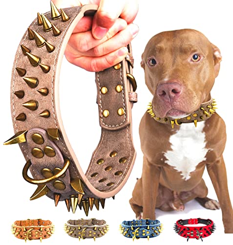Kawagogo Hundehalsband mit Spikes, mit großen scharfen Spikes, PU-Leder, 5.1 cm breit, schützt den Hals des Hundes vor Bissen, Pitbull Dobermann Deutscher Schäferhund (grau, L) von Kawagogo